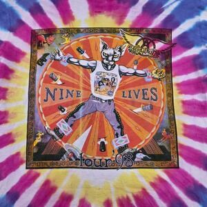 Vintage Aerosmith Nine Lives‎ Tour 98 99 Tie Dye Long Sleeve T-Shirt XXL Mint